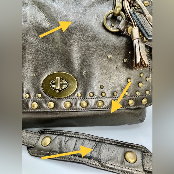 *COACH Metallic Bronze #15392 Studded Messenger Leather Bag - Picture 12 of 17